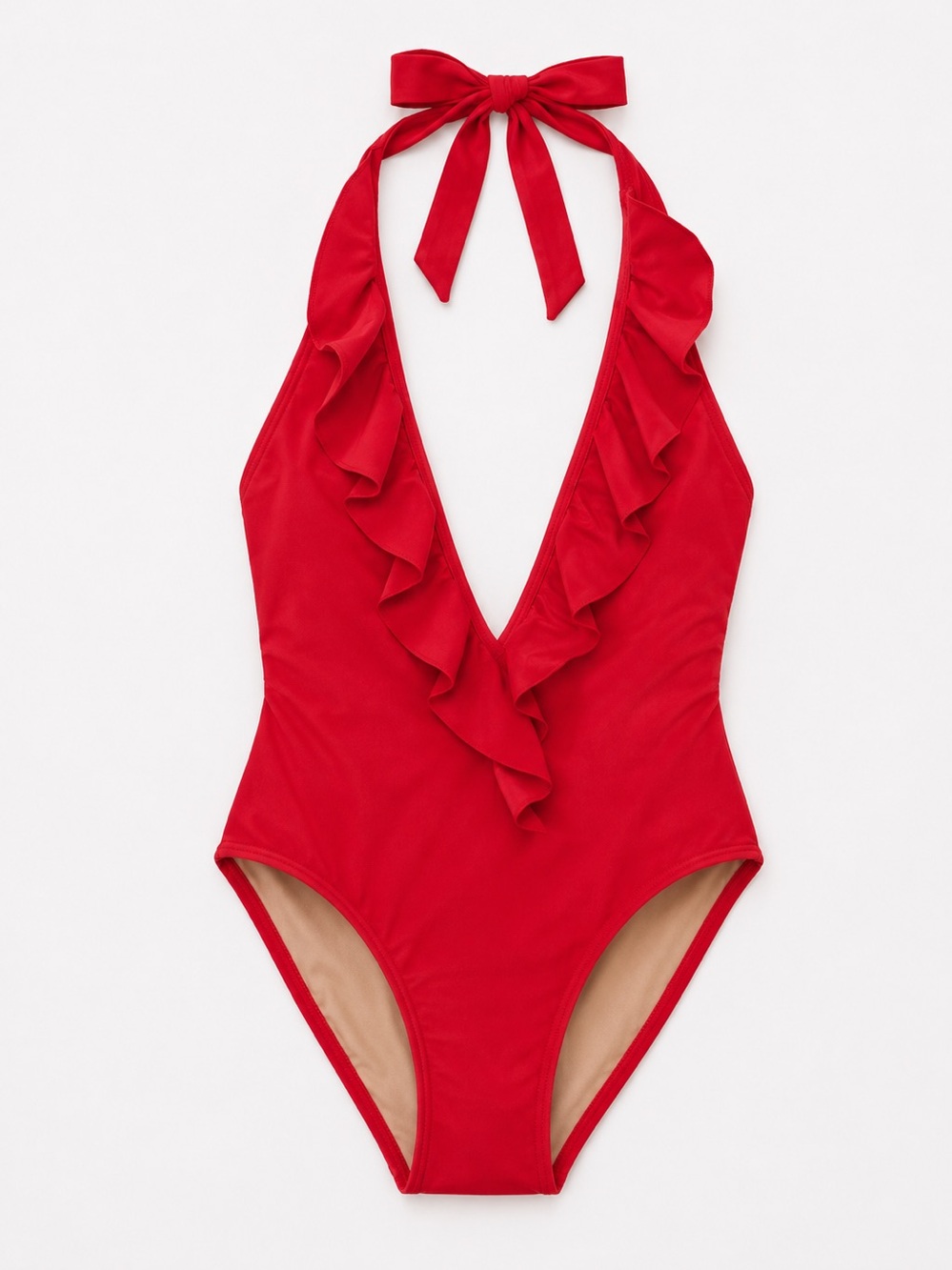 Cupshe Red Ruffle Halter One-Piece Swimsuit